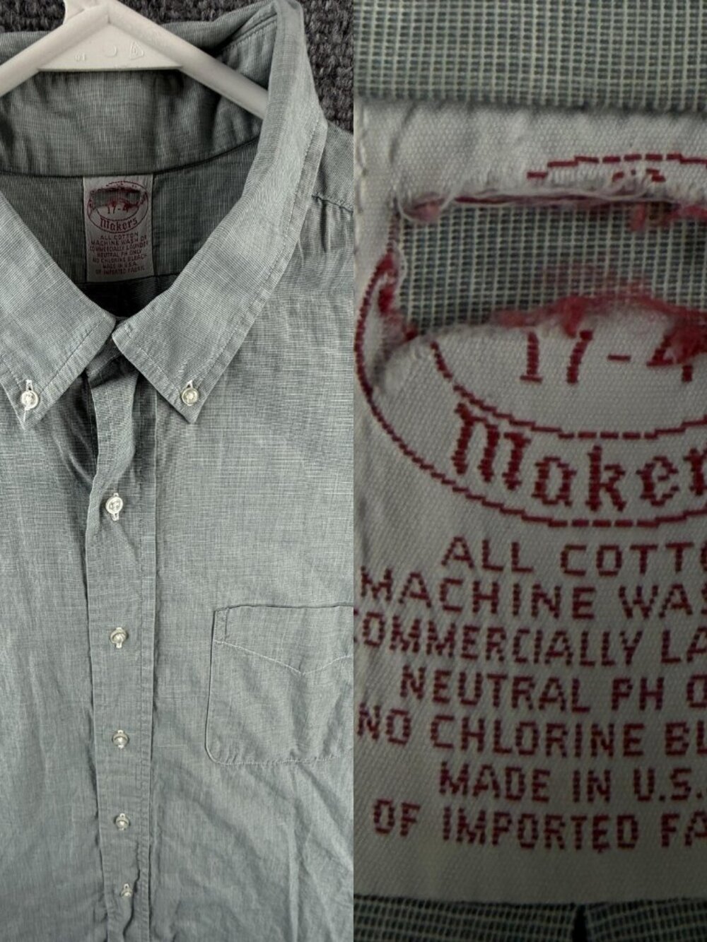 VTG Brooks Brothers Makers Green USA Made 17 34 Button Down Shirt Men Woven